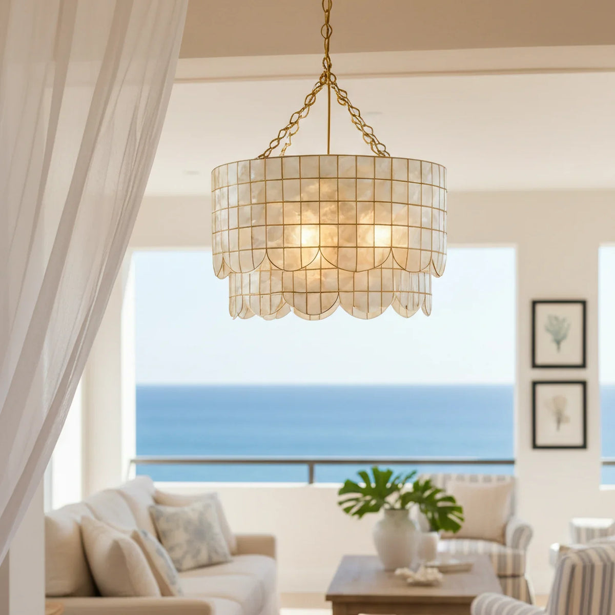 Hailee Capiz Chandelier - view 2 | Metavaya