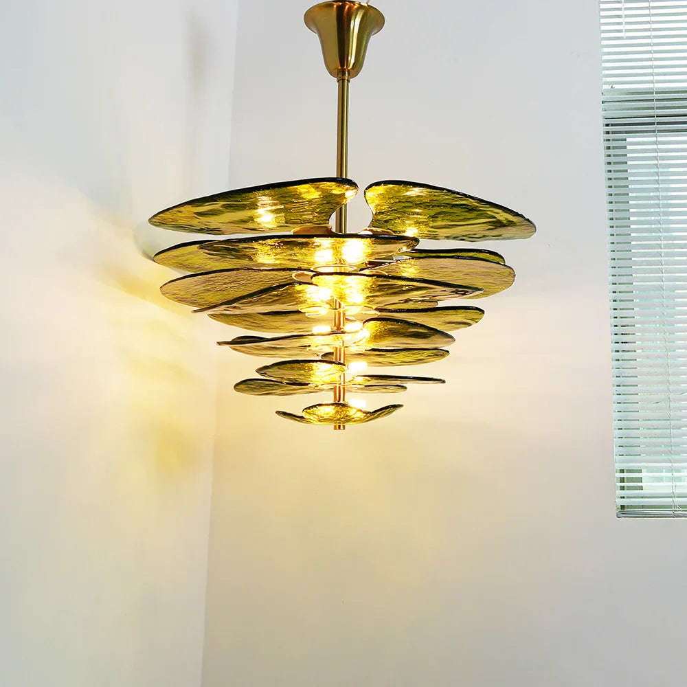 Leaf Lilypad Glass Chandelier - view 3 | Metavaya