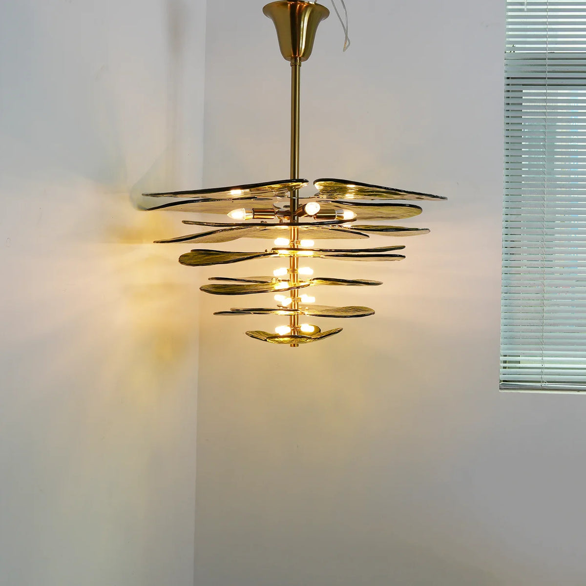 Leaf Lilypad Glass Chandelier - view 4 | Metavaya