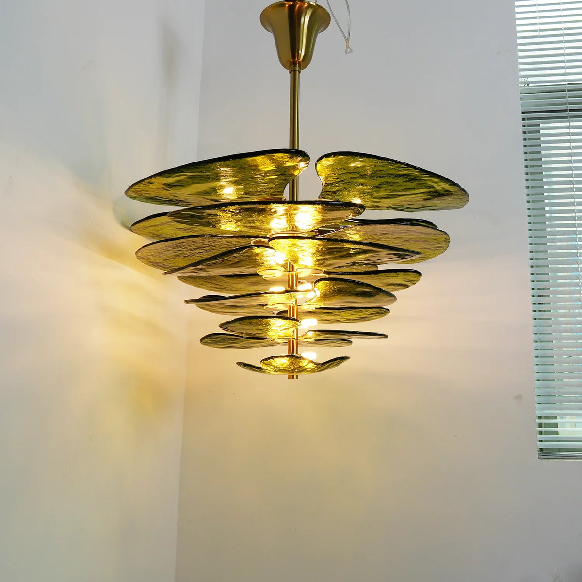 Leaf Lilypad Glass Chandelier - view 2 | Metavaya