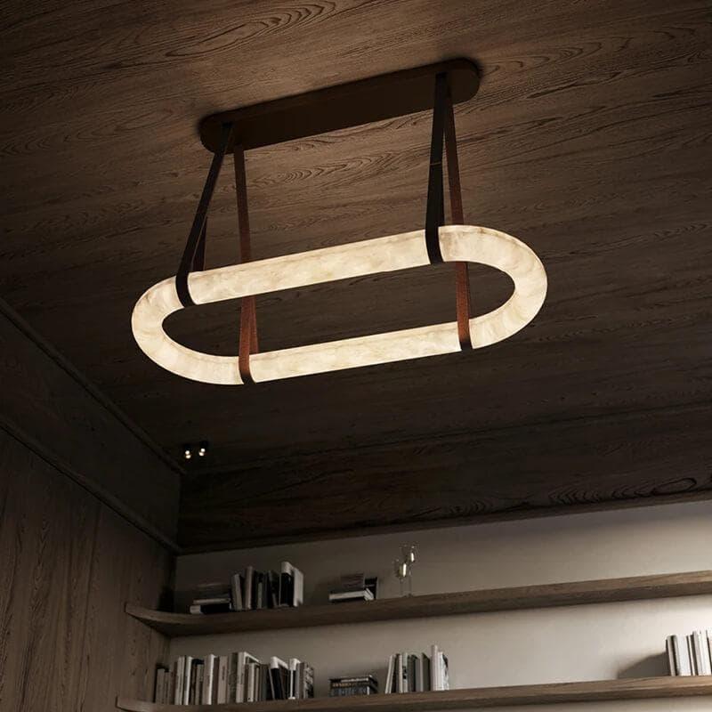 Metavaya Chandelier Leather Circle Marble Chandelier