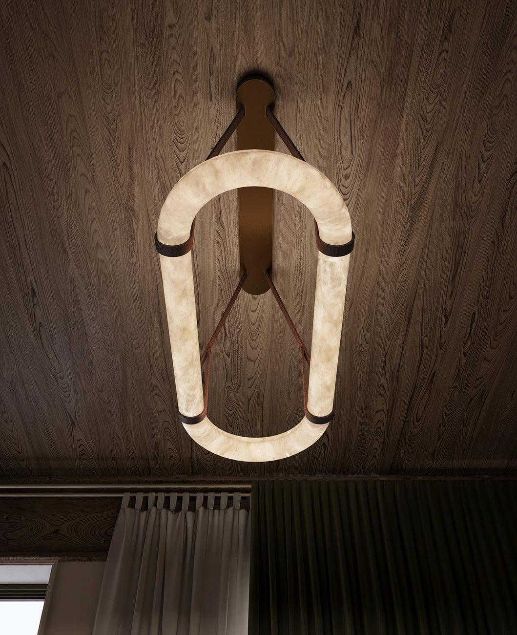 Metavaya Chandelier Leather Circle Marble Chandelier