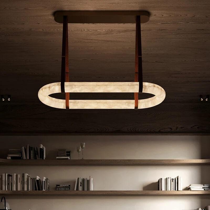 Metavaya Chandelier Dia 100cm x H 40cm / ∅ 39.4″ x H 15.7" Leather Circle Marble Chandelier 662668879703 M202403254-1