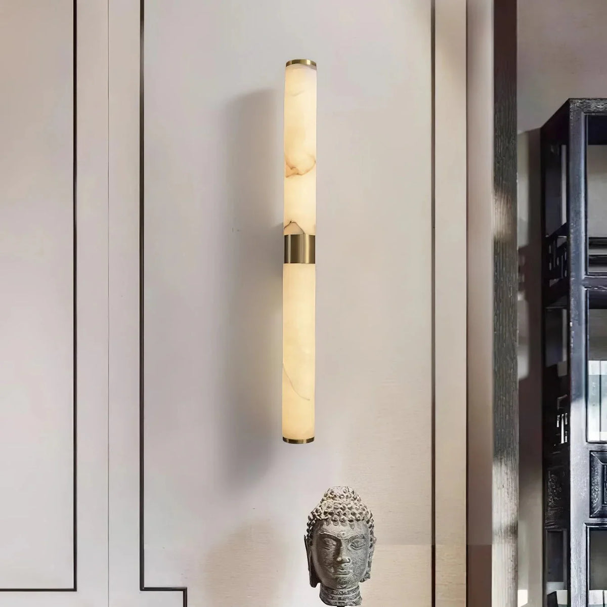 Metavaya Wall light Dia 6cm X H 70cm / ∅ 2.4″ X H 27.6″ / Brass & White Alabaster / Warm Light Line Alabaster Wall Light 662668876818 M202403193-1 Line Alabaster Wall Light- Buy online