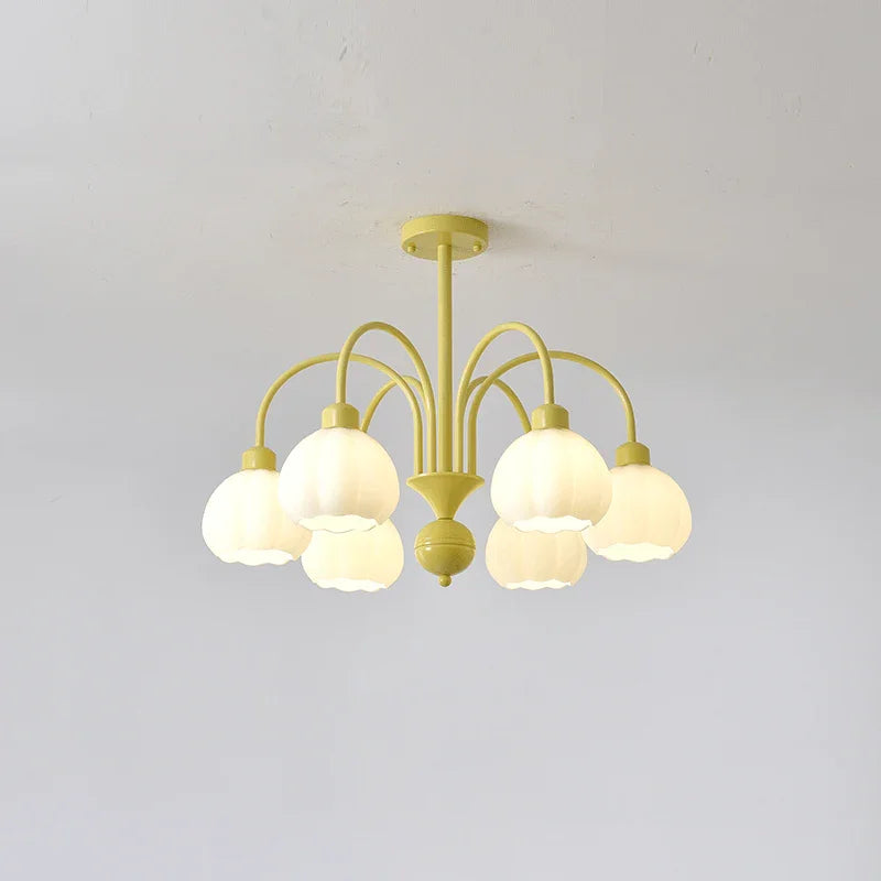 Metavaya Chandelier 6heads Dia 62cm x H 50cm / ∅ 20.4″ x H 19.7″ / Yellow Lustra Flower Chandelier 6938617801908 M2023101805-5