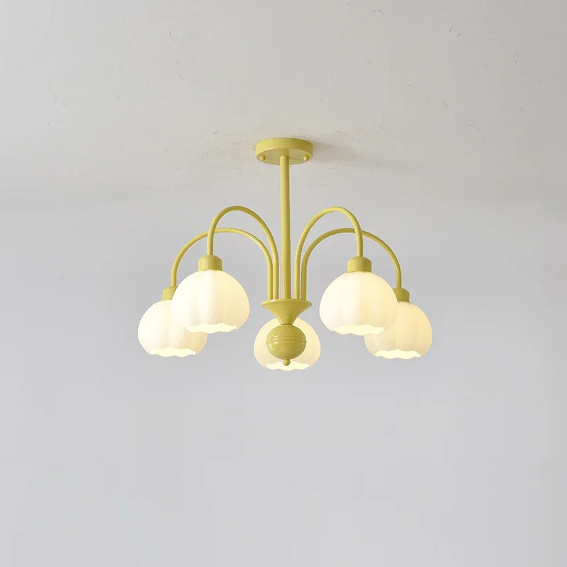 Metavaya Chandelier 5heads Dia 62cm x H 50cm / ∅ 20.4″ x H 19.7″ / Yellow Lustra Flower Chandelier 6938617801885 M2023101805-3