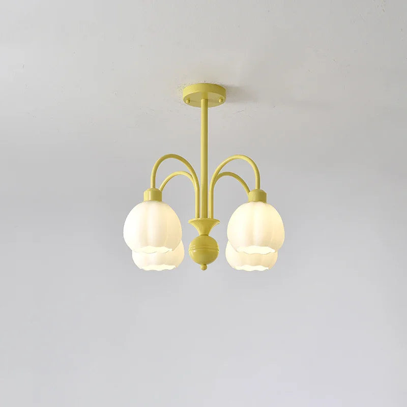 Metavaya Chandelier 4heads Dia 52cm x H 50cm / ∅ 20.4″ x H 19.7″ / Yellow Lustra Flower Chandelier 6938617801861 M2023101805-1