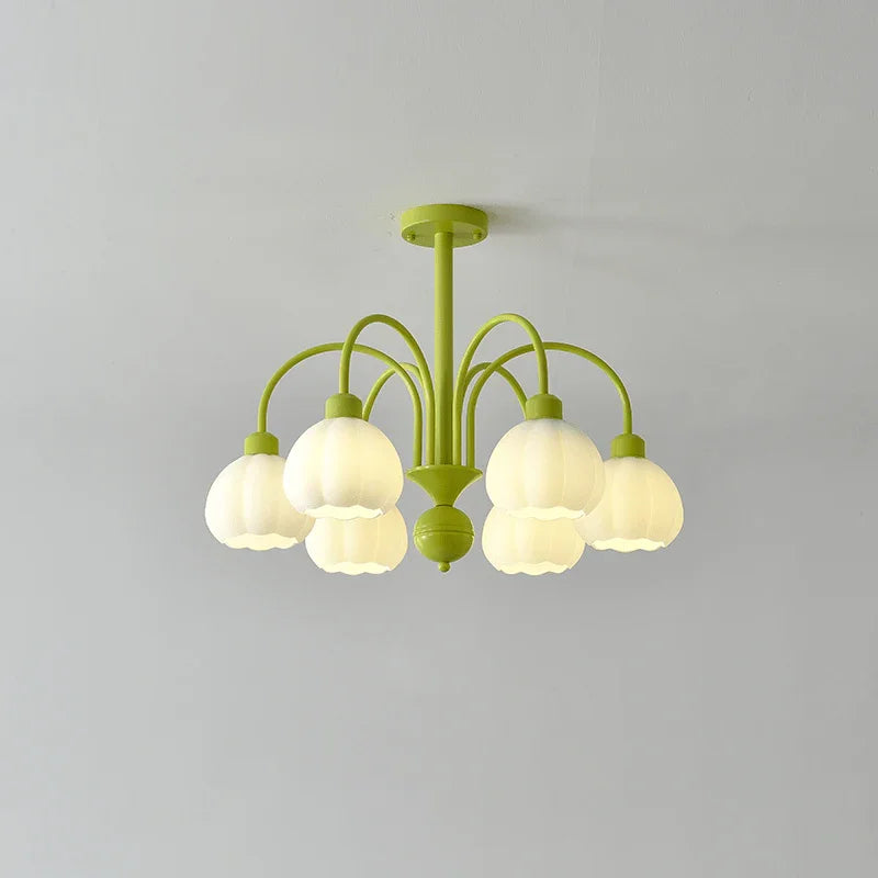 Metavaya Chandelier 6heads Dia 62cm x H 50cm / ∅ 20.4″ x H 19.7″ / Green Lustra Flower Chandelier 6938617801915 M2023101805-6