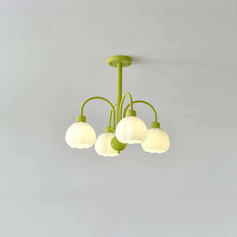 Metavaya Chandelier 4heads Dia 52cm x H 50cm / ∅ 20.4″ x H 19.7″ / Green Lustra Flower Chandelier 6938617801878 M2023101805-2