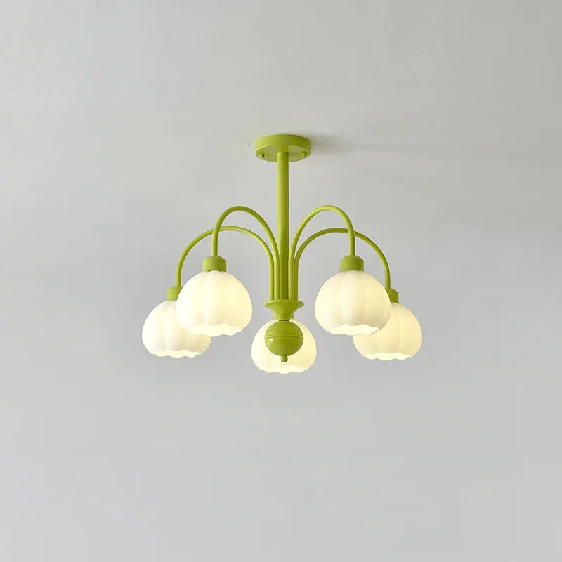 Metavaya Chandelier 5heads Dia 62cm x H 50cm / ∅ 20.4″ x H 19.7″ / Green Lustra Flower Chandelier 6938617801892 M2023101805-4