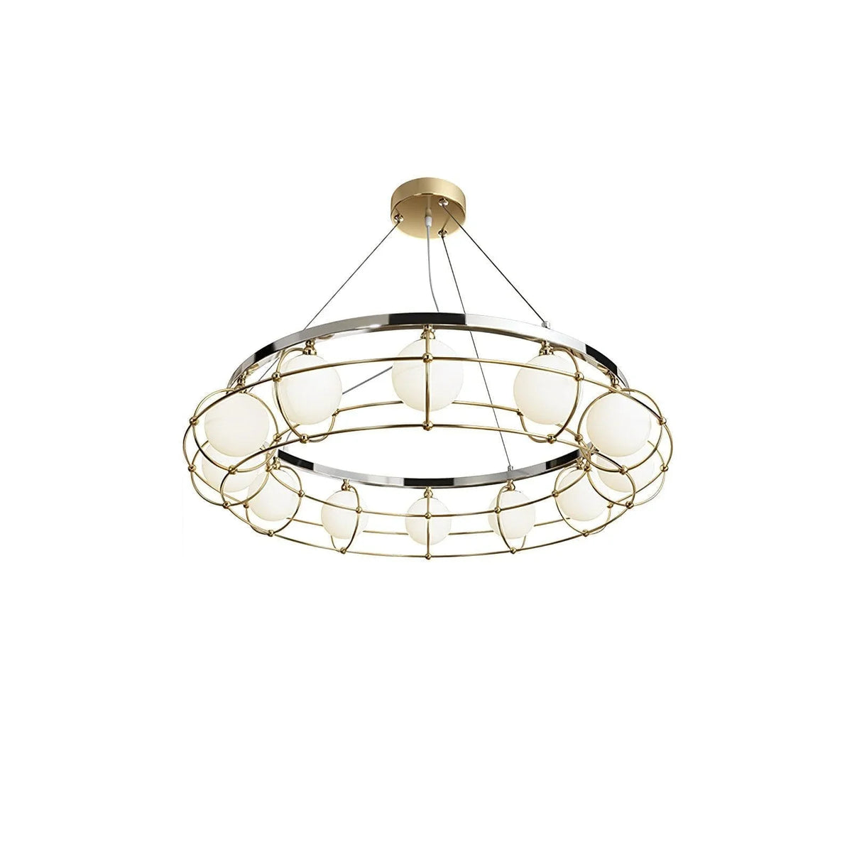 Metavaya Chandelier 12 lamps Dia 95cm x H 150cm / ∅ 37.4″ x H 59.1″ / Titanium Gold & Chrome & White / Warm Light Maytoni Round Chandelier 662668838861 M2023122002-2 Metoni Round Chandelier | Special Sale