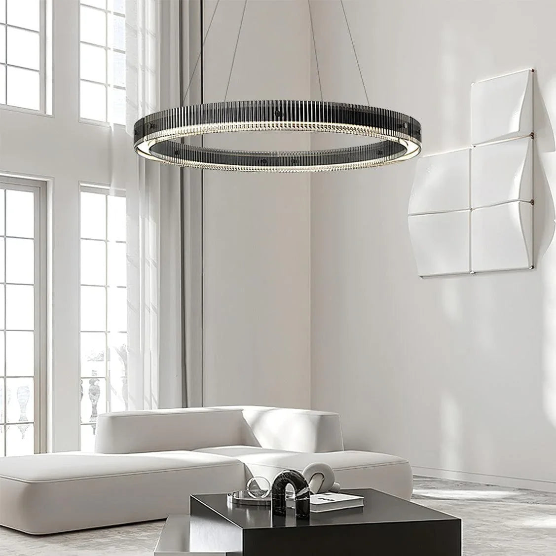 Metavaya Chandelier Dia 60cm x H 7.5cm / ∅ 23.7″ x H 3″ / Black / RC Dimmer Meyda Chandelier 662668880501 M202403289-1 Glass Meyda Chandelier - Buy online