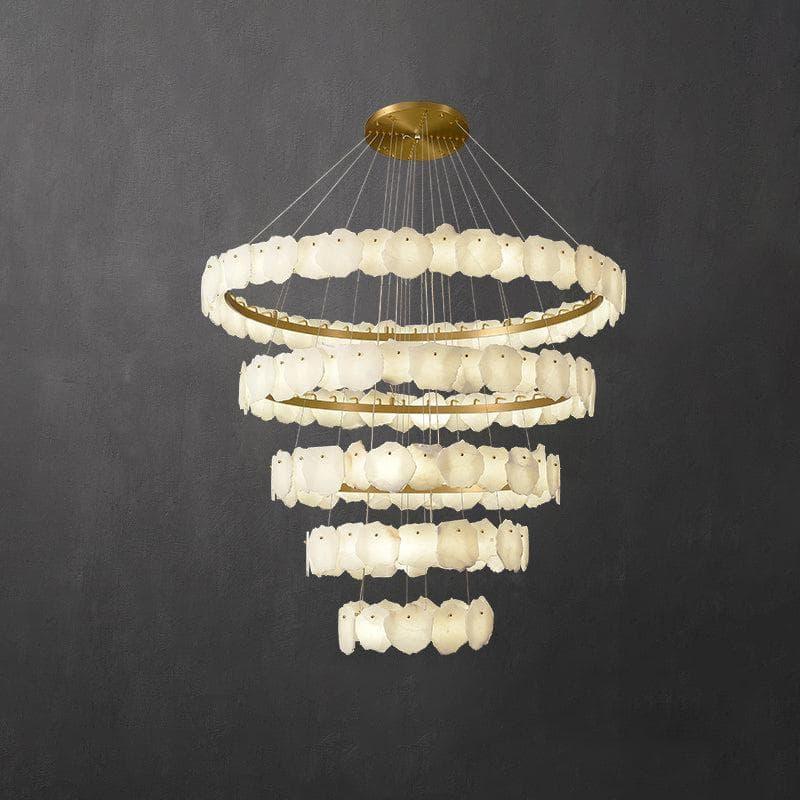 Metavaya Chandelier Dia 135cm x H 120cm / ∅ 53.1″ x H 47.2″ / White Marble & Gold Multi-tiered Burton marble chandelier 6938617789596 M2023101003-2