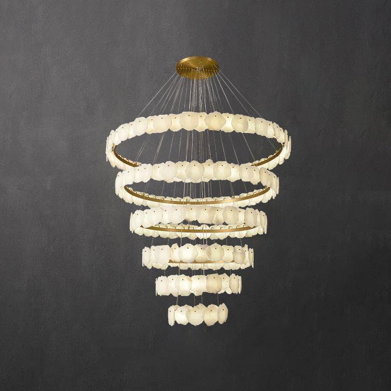 Metavaya Chandelier Dia 160cm x H 150cm / ∅ 63″ x H 59.1″ / White Marble & Gold Multi-tiered Burton marble chandelier 6938617789602 M2023101003-3