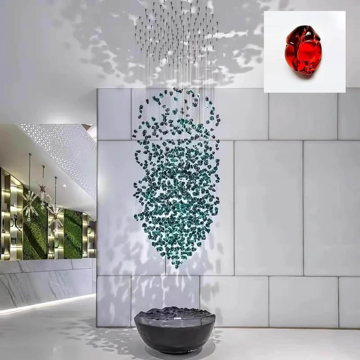 Metavaya Chandelier Round Canopy Dia 100cm X H 250cm / ∅ 39.4″ X H 98.4″ / Red Multicolor Crystal Stone Chandelier 662668885650 M202404202-10