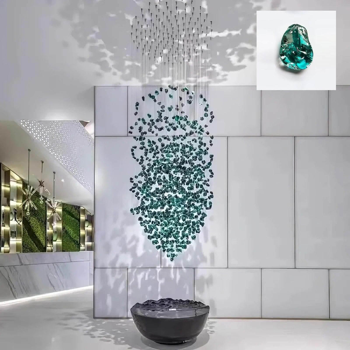 Metavaya Chandelier Round Canopy Dia 100cm X H 250cm / ∅ 39.4″ X H 98.4″ / Blue Multicolor Crystal Stone Chandelier 662668885674 M202404202-12