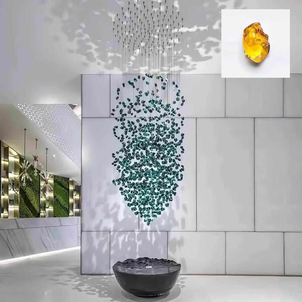 Metavaya Chandelier Round Canopy Dia 100cm X H 250cm / ∅ 39.4″ X H 98.4″ / Yellow Multicolor Crystal Stone Chandelier 662668885643 M202404202-9