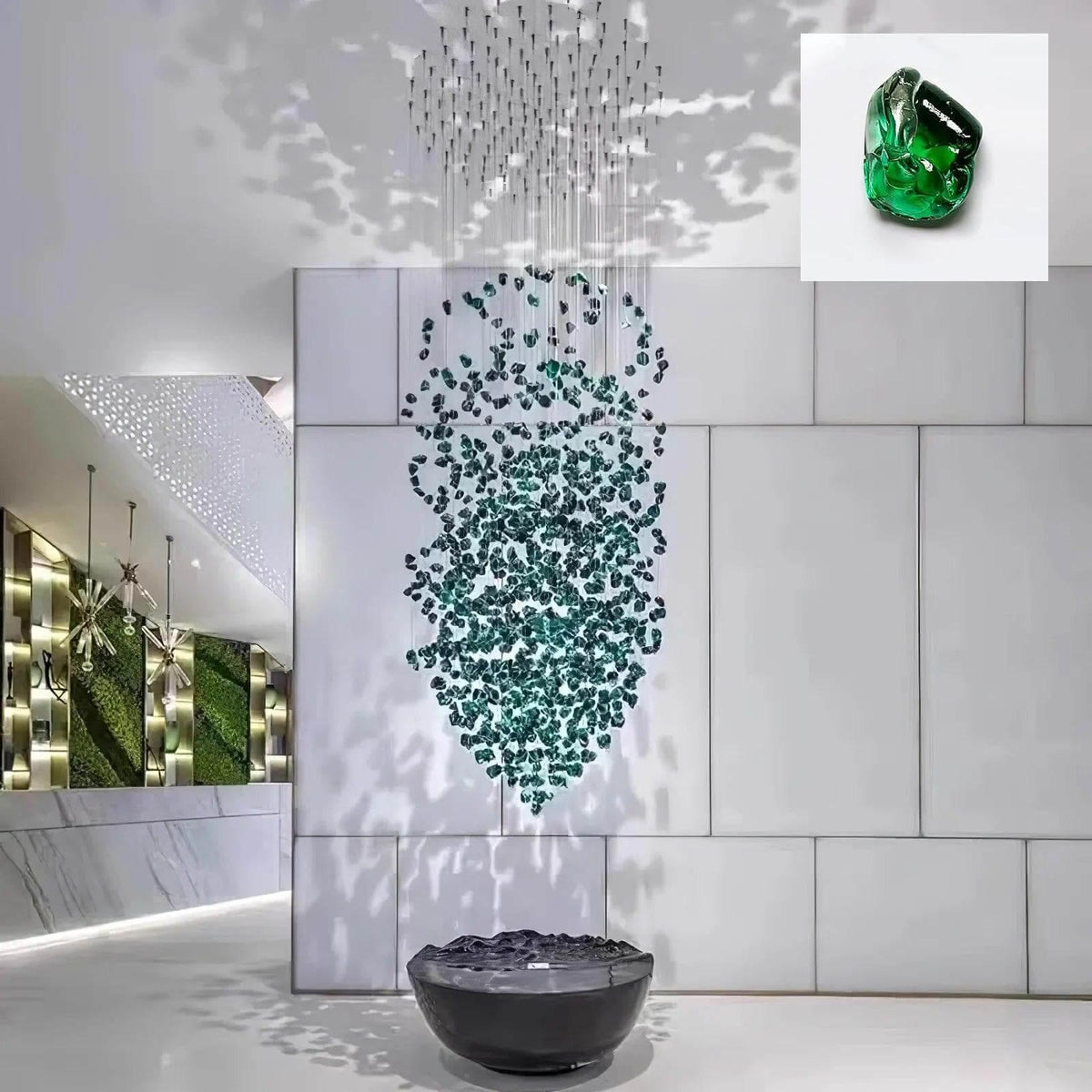 Metavaya Chandelier Round Canopy Dia 100cm X H 250cm / ∅ 39.4″ X H 98.4″ / Green Multicolor Crystal Stone Chandelier 662668885667 M202404202-11