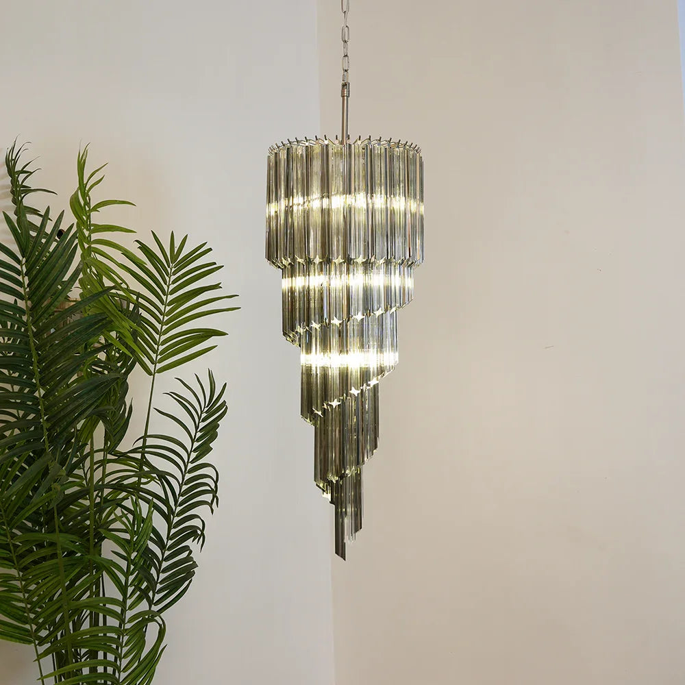 Transparent Smoked Quadriedri Prism Chandelier - view 2 | Metavaya