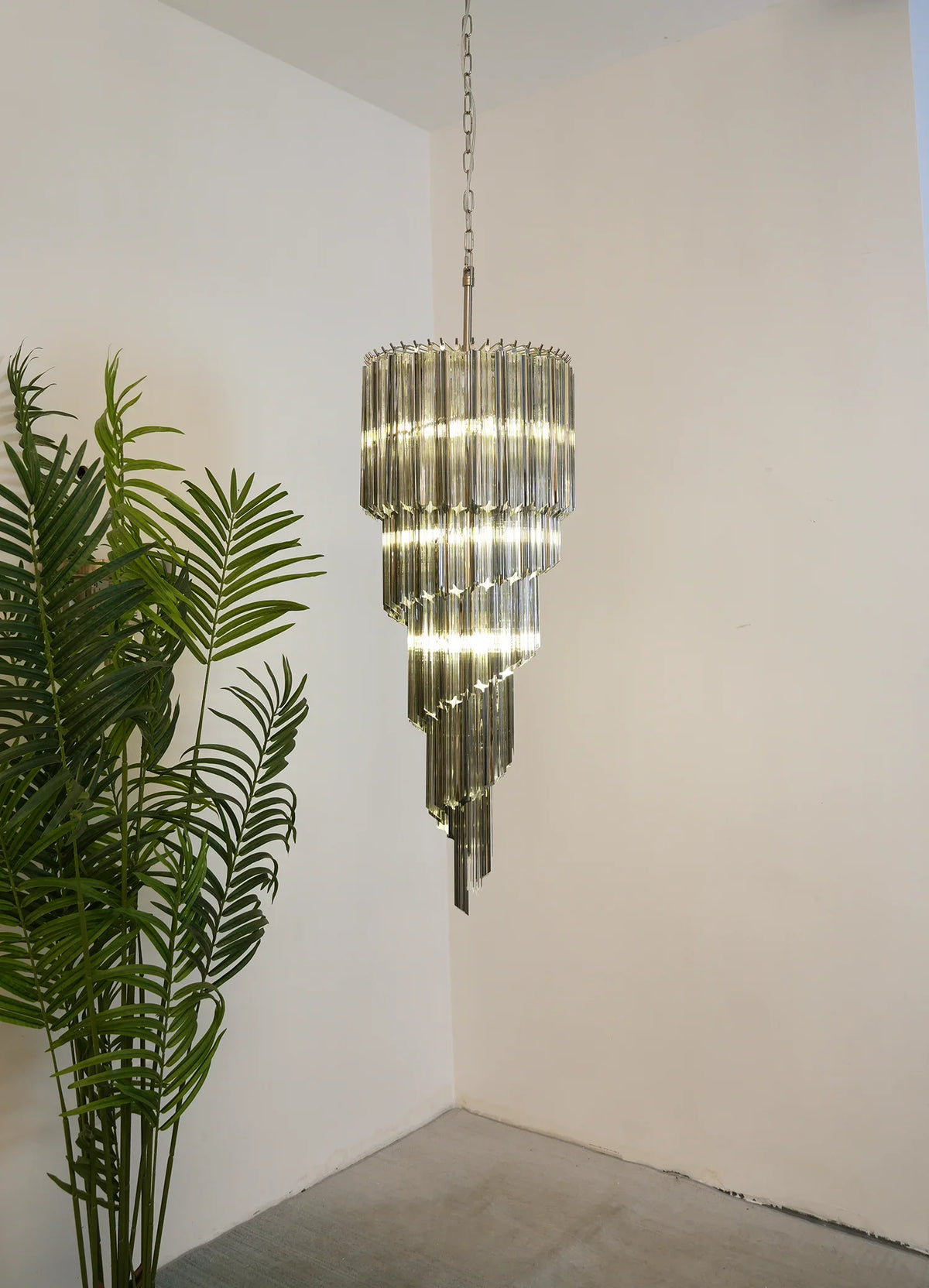 Transparent Smoked Quadriedri Prism Chandelier - view 7 | Metavaya