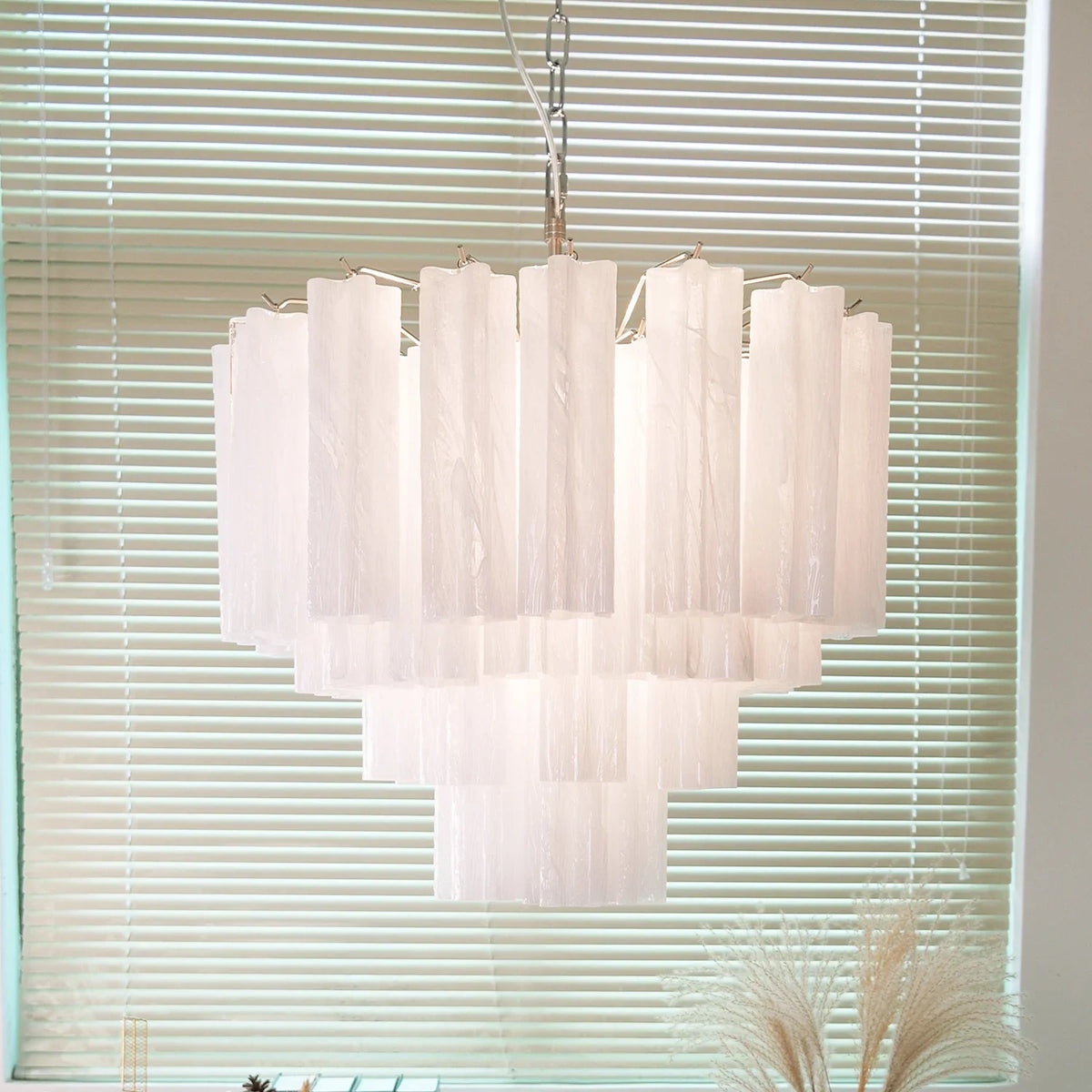 White Glass Tube Chandelier - view 8 | Metavaya