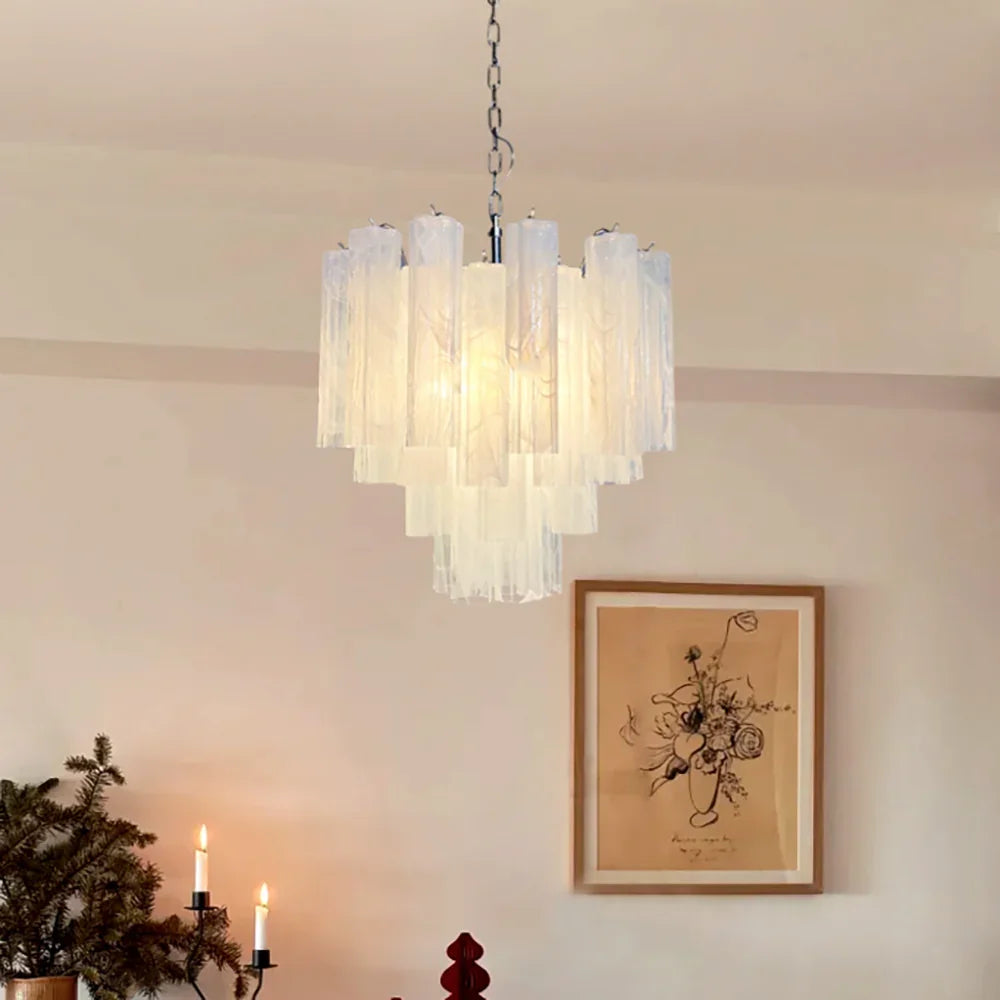 White Glass Tube Chandelier - view 3 | Metavaya