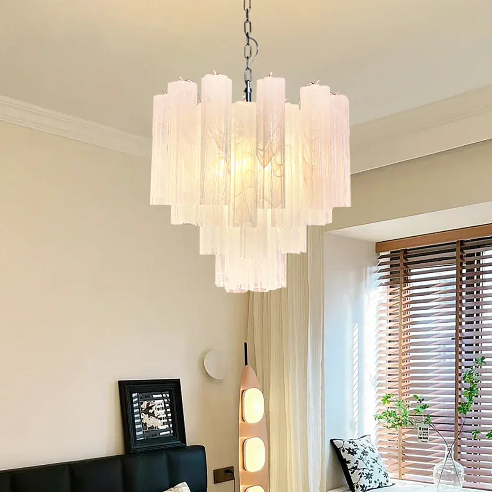 White Glass Tube Chandelier - view 7 | Metavaya