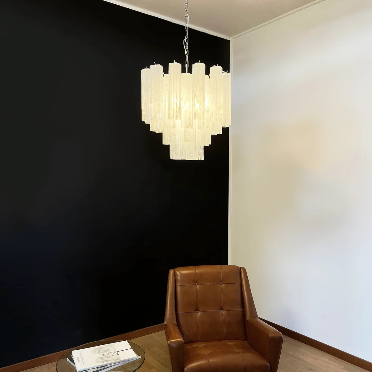 White Glass Tube Chandelier - view 12 | Metavaya