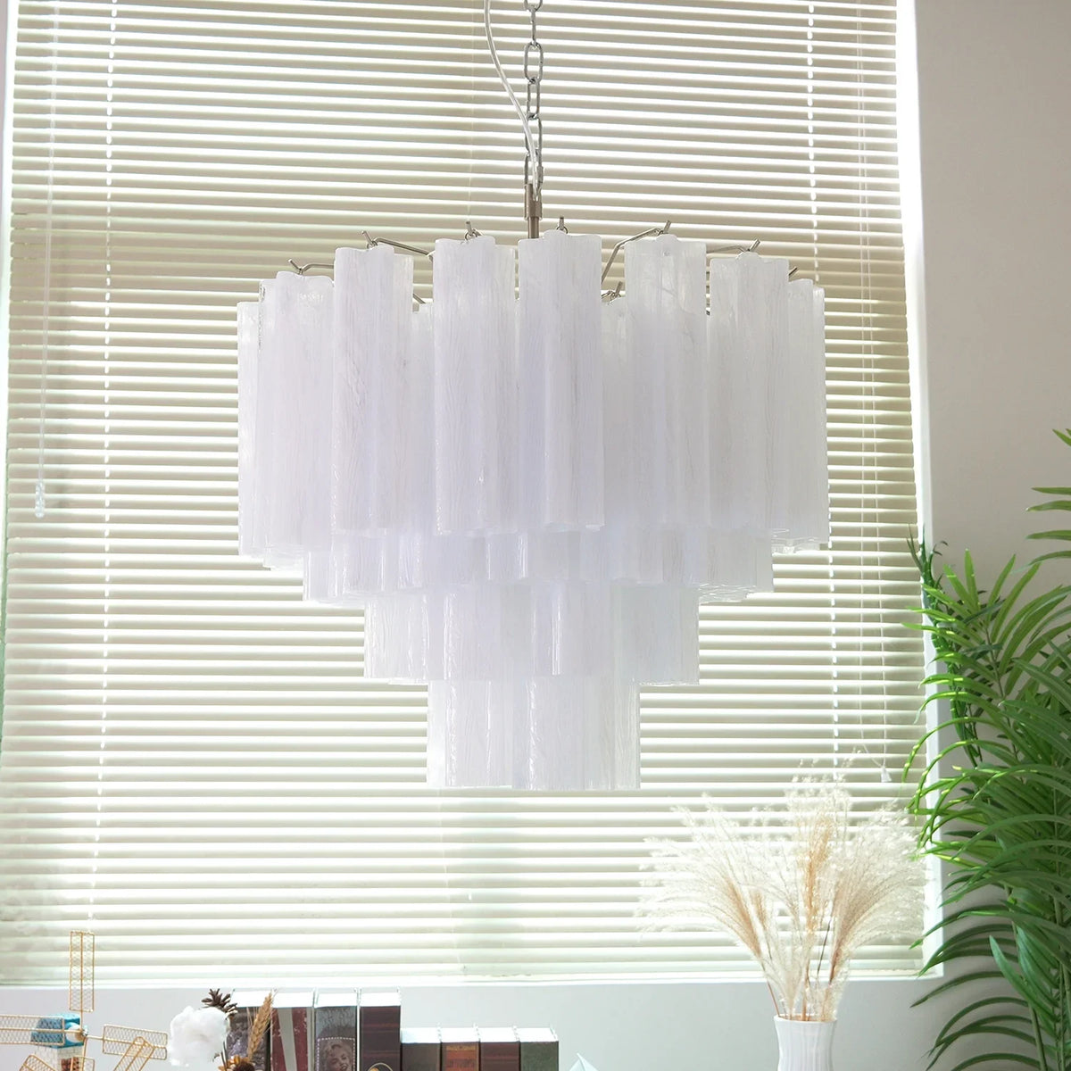 White Glass Tube Chandelier - view 14 | Metavaya