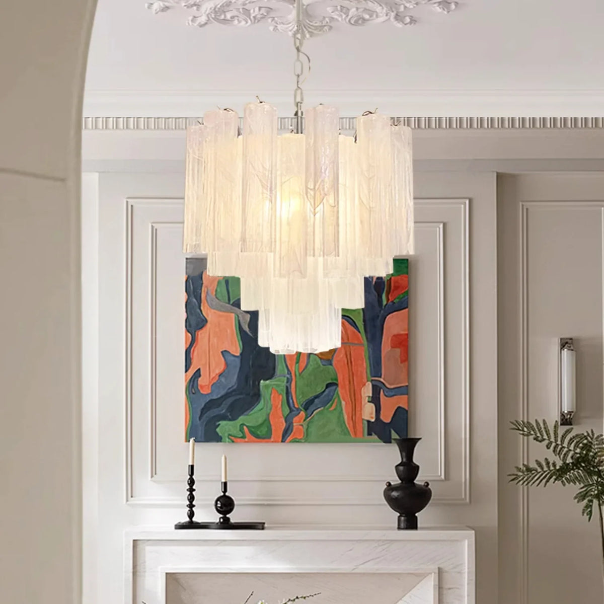 White Glass Tube Chandelier - view 6 | Metavaya