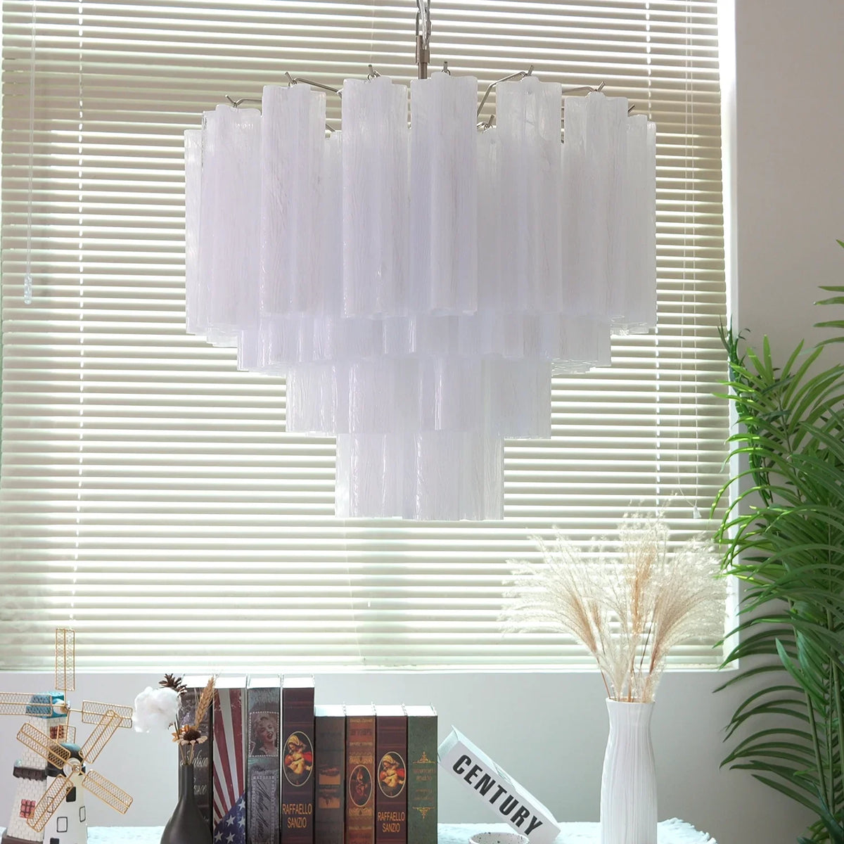 White Glass Tube Chandelier - view 15 | Metavaya
