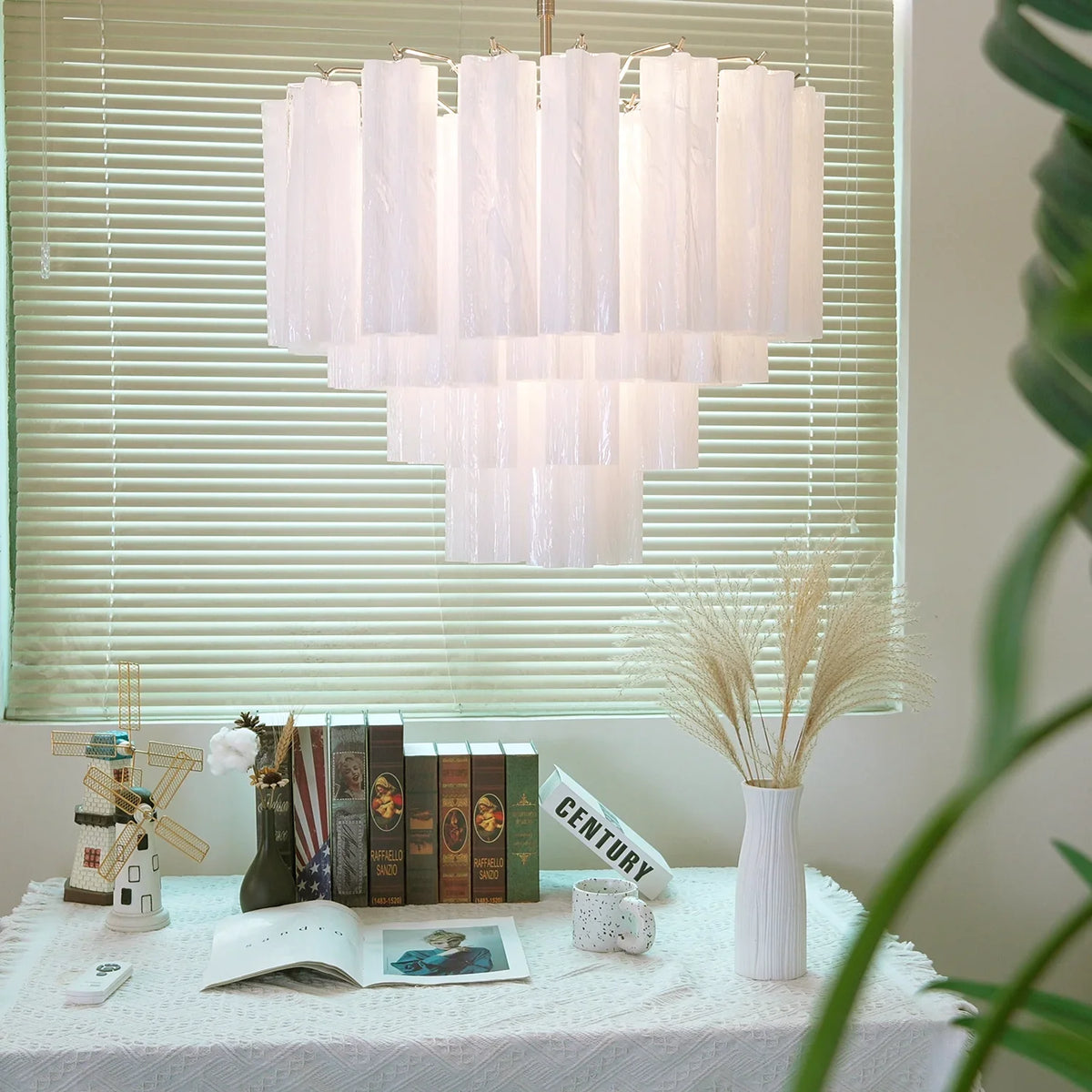 White Glass Tube Chandelier - view 16 | Metavaya