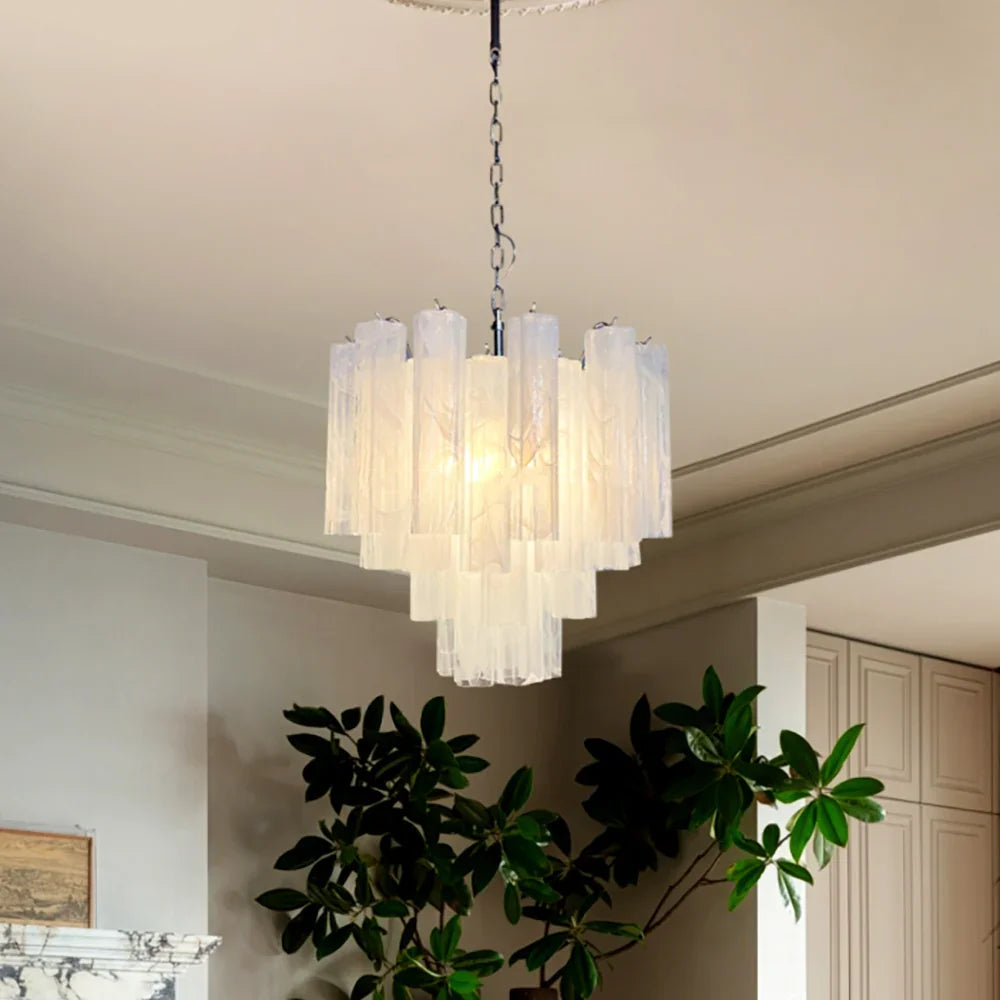 White Glass Tube Chandelier - view 5 | Metavaya