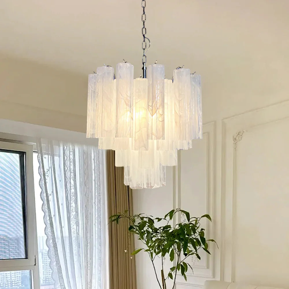 White Glass Tube Chandelier - view 4 | Metavaya