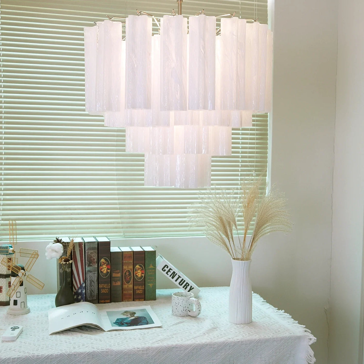 White Glass Tube Chandelier - view 17 | Metavaya