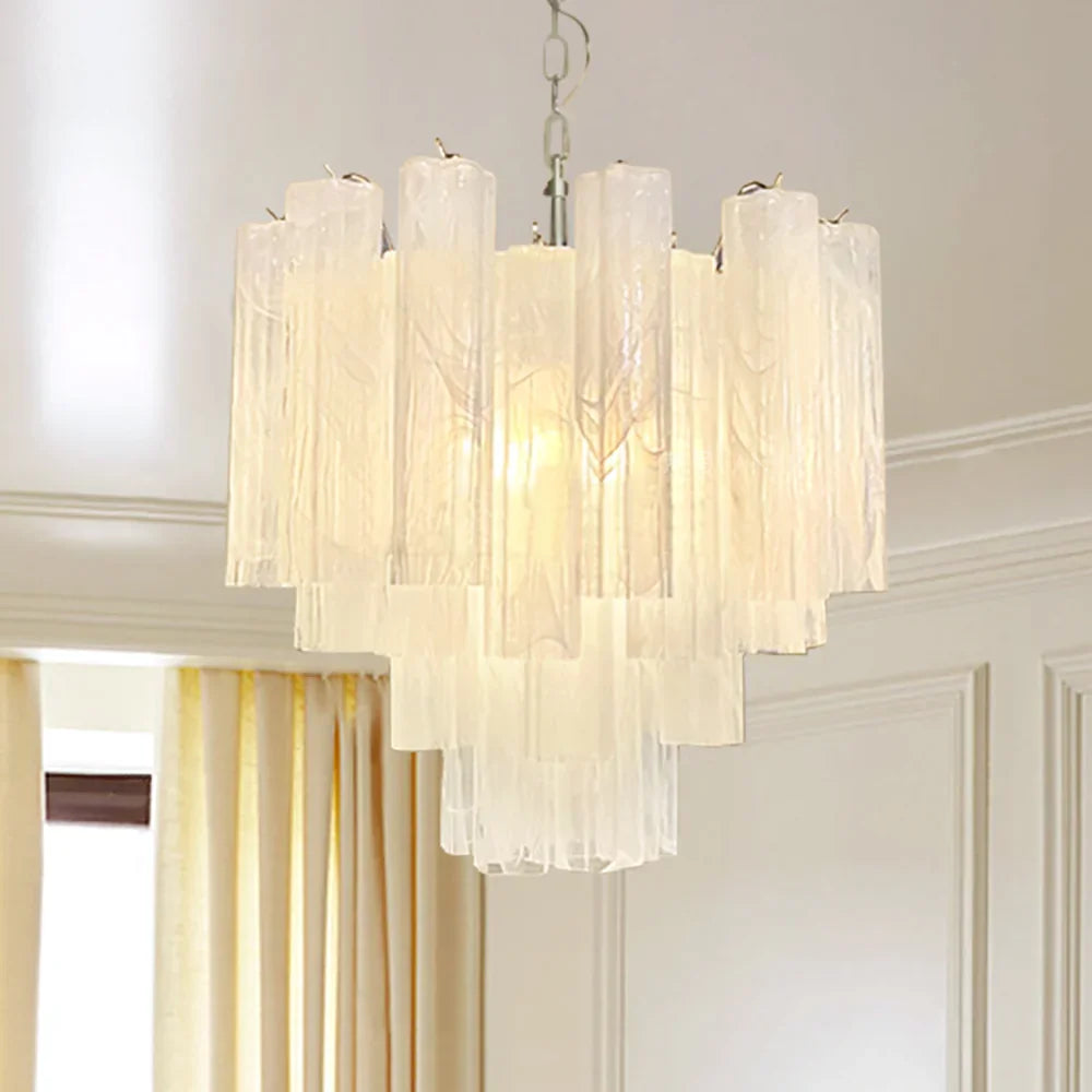 White Glass Tube Chandelier - view 9 | Metavaya