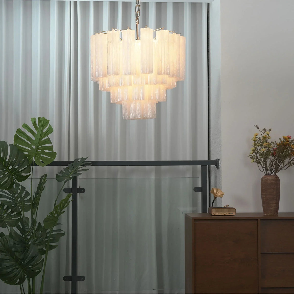 White Glass Tube Chandelier - view 28 | Metavaya