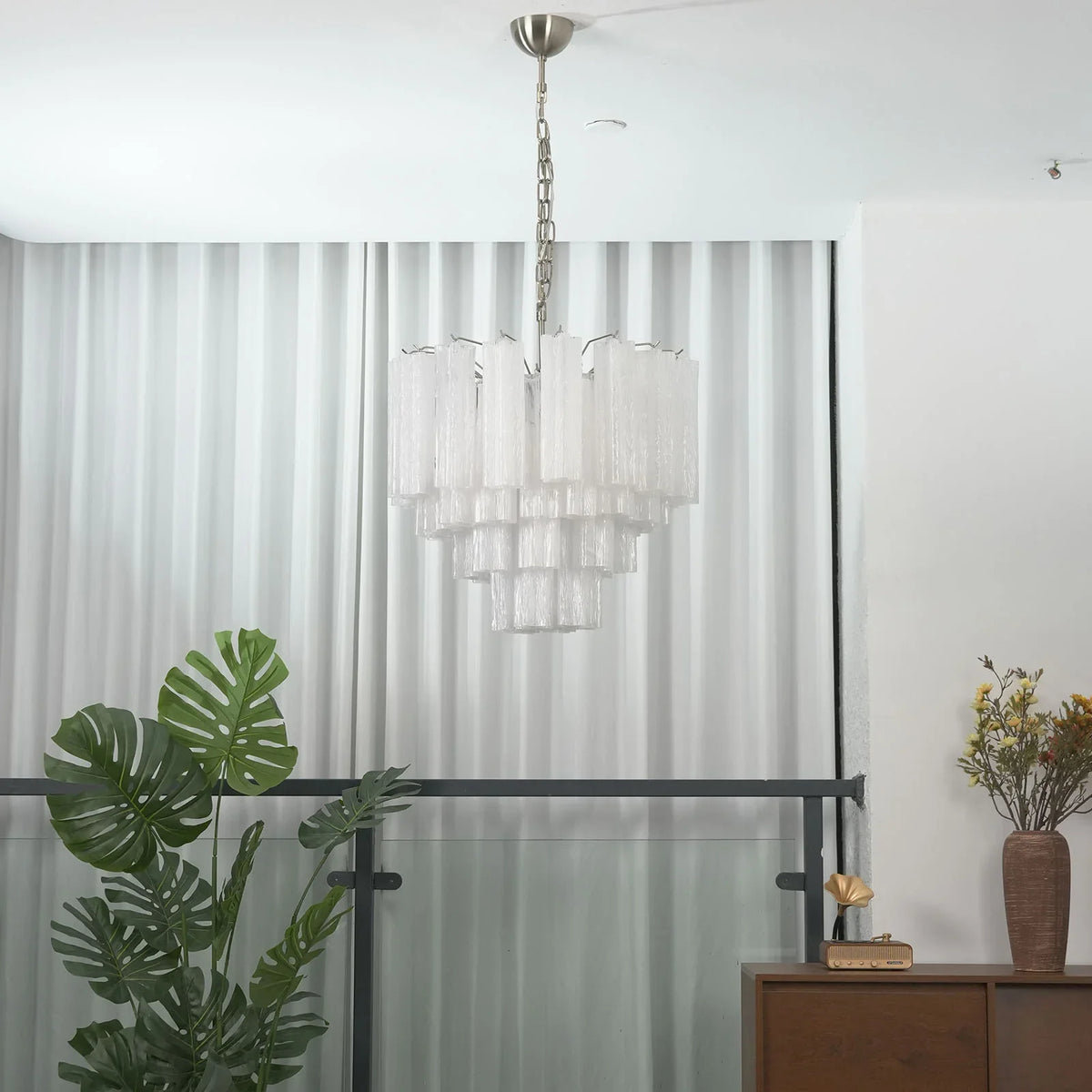 White Glass Tube Chandelier - view 29 | Metavaya