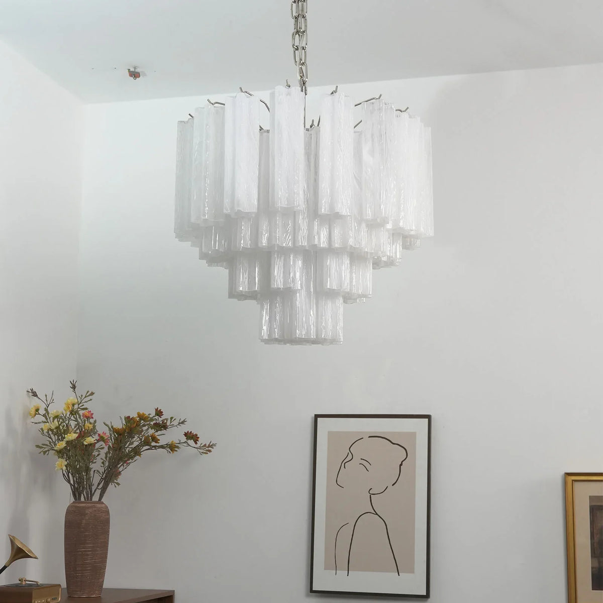 White Glass Tube Chandelier - view 31 | Metavaya