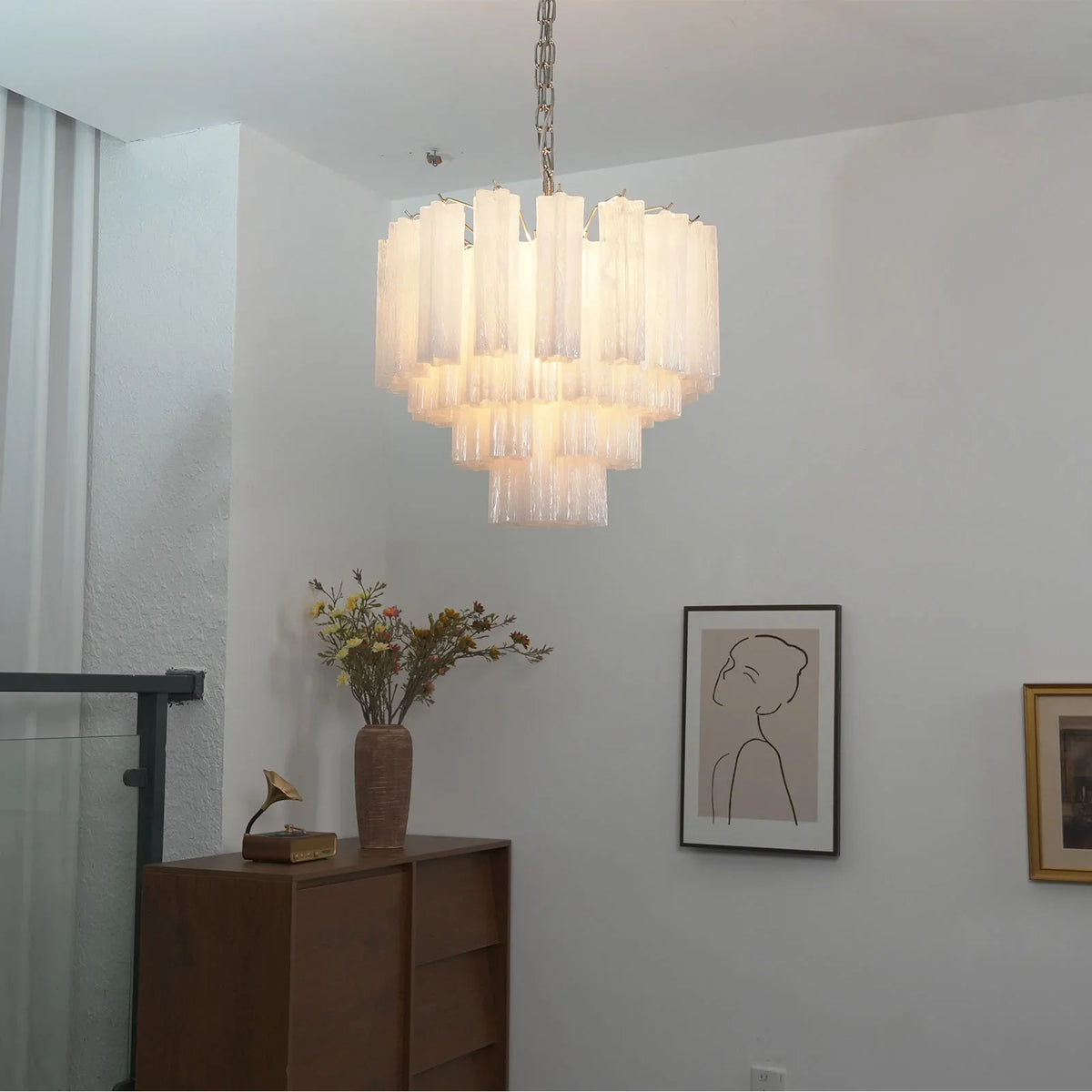 White Glass Tube Chandelier - view 32 | Metavaya