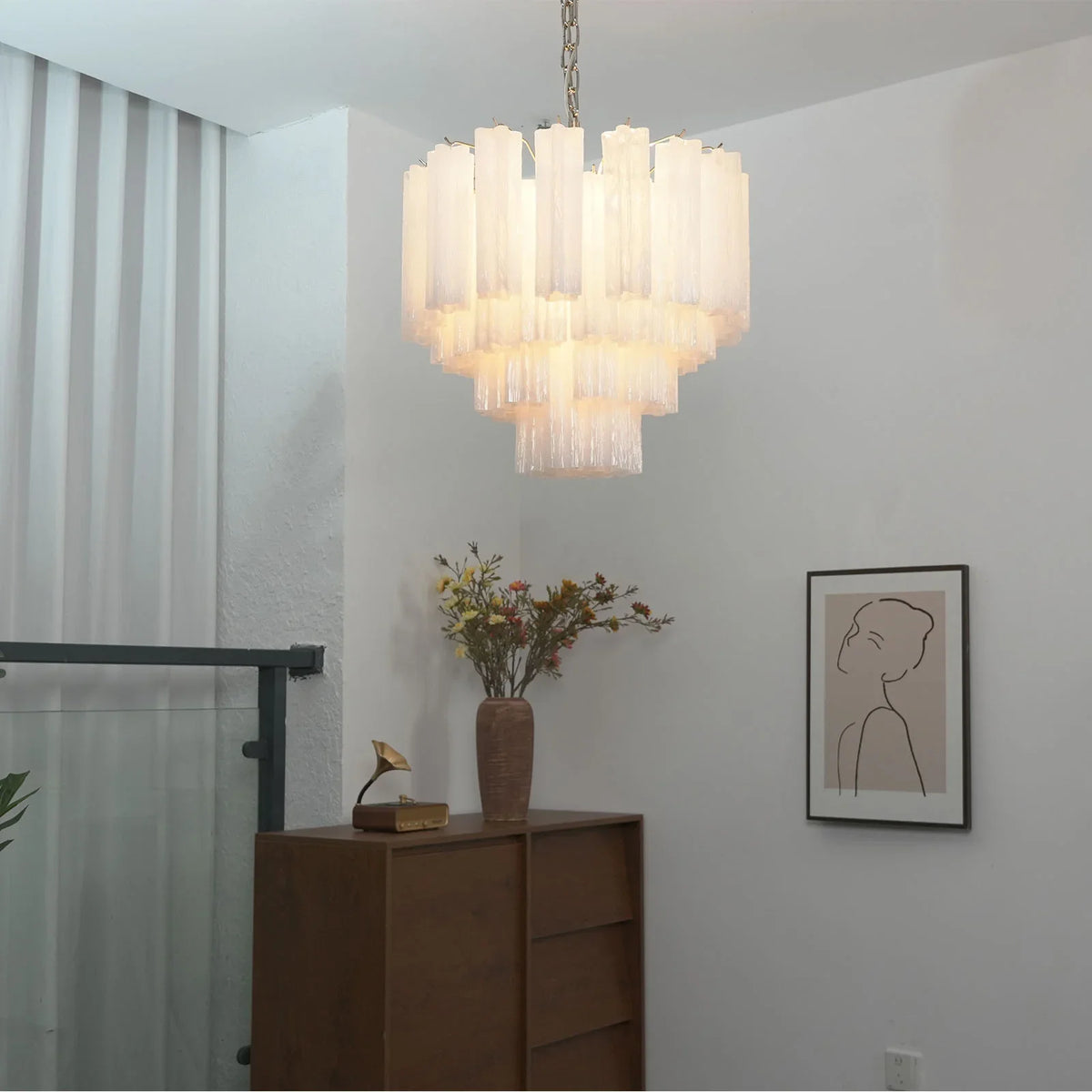 White Glass Tube Chandelier - view 33 | Metavaya