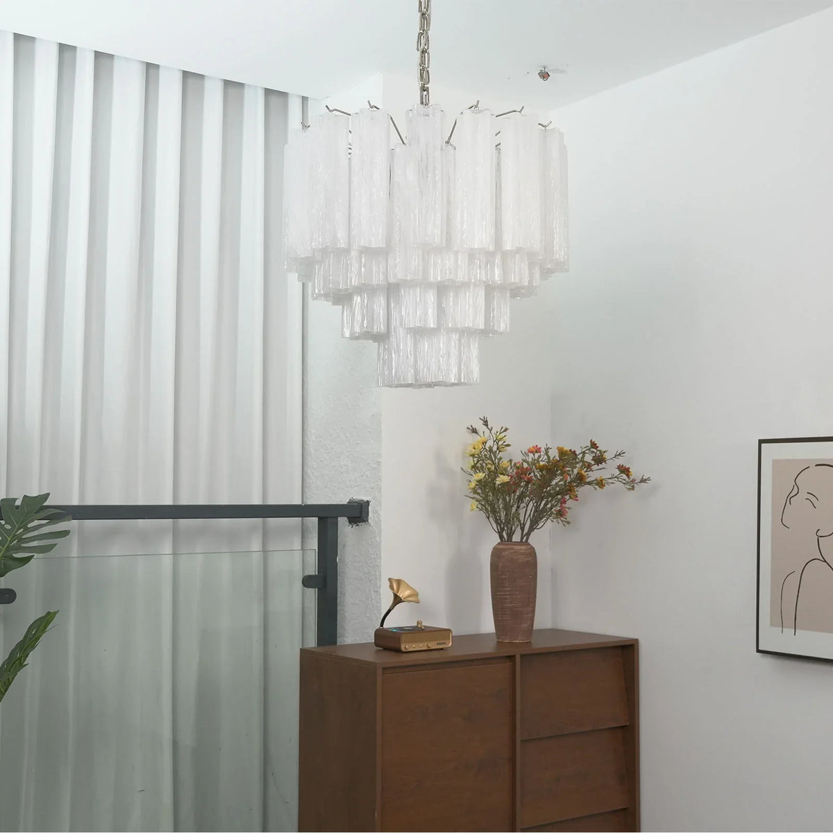 White Glass Tube Chandelier - view 34 | Metavaya