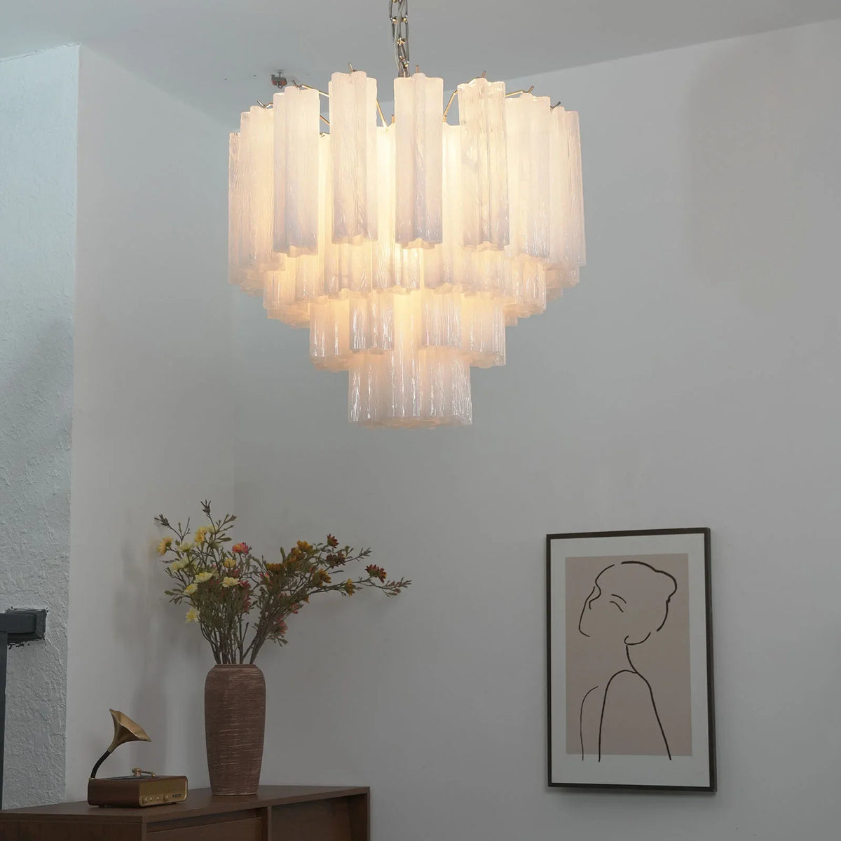 White Glass Tube Chandelier - view 35 | Metavaya