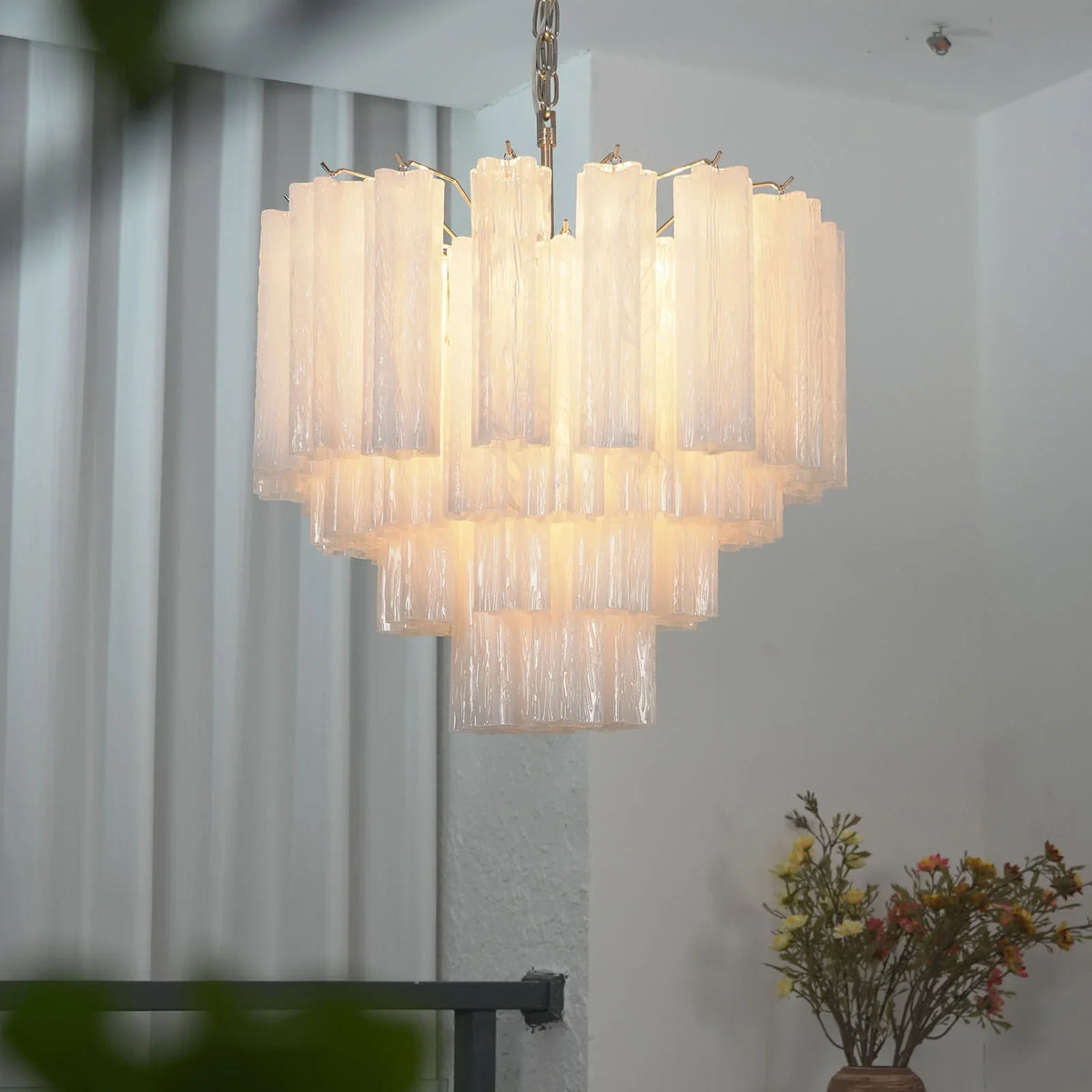 White Glass Tube Chandelier - view 36 | Metavaya