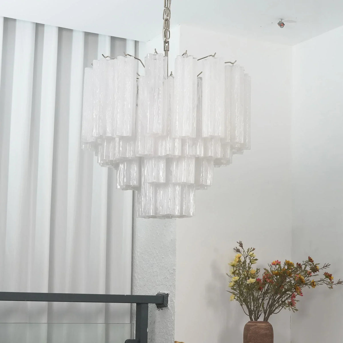 White Glass Tube Chandelier - view 38 | Metavaya