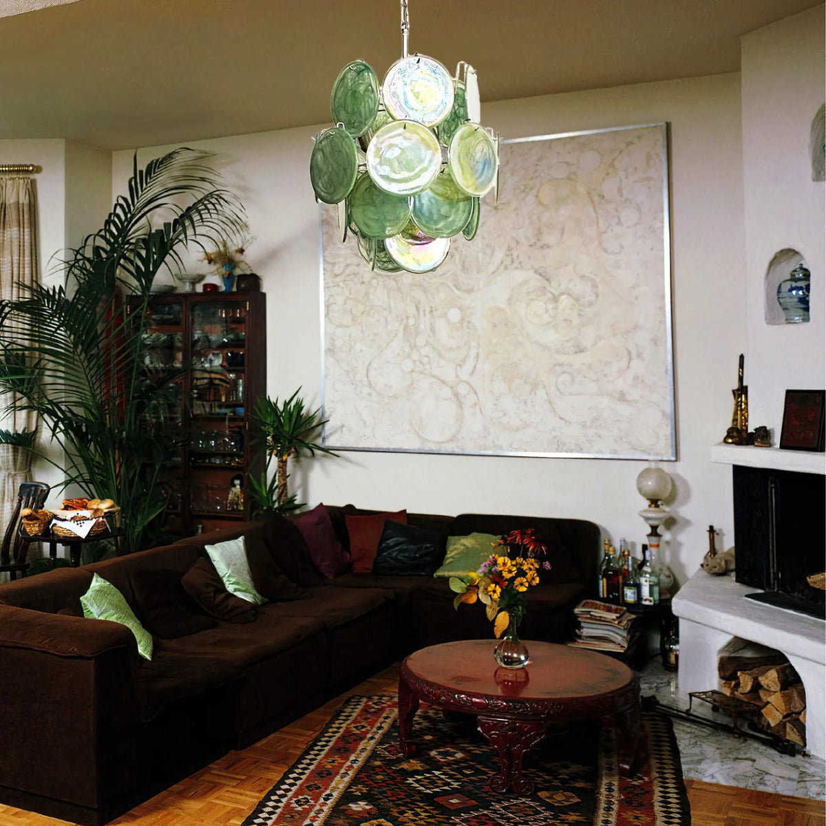 Vintage Green Discs Chandelier - view 4 | Metavaya