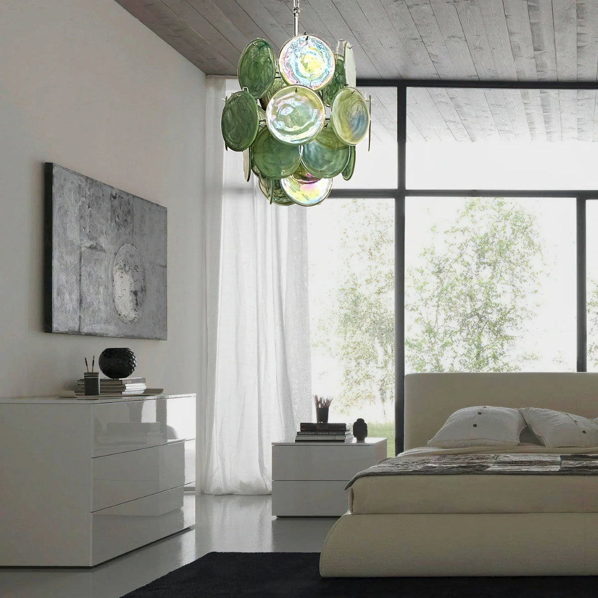 Vintage Green Discs Chandelier - view 5 | Metavaya