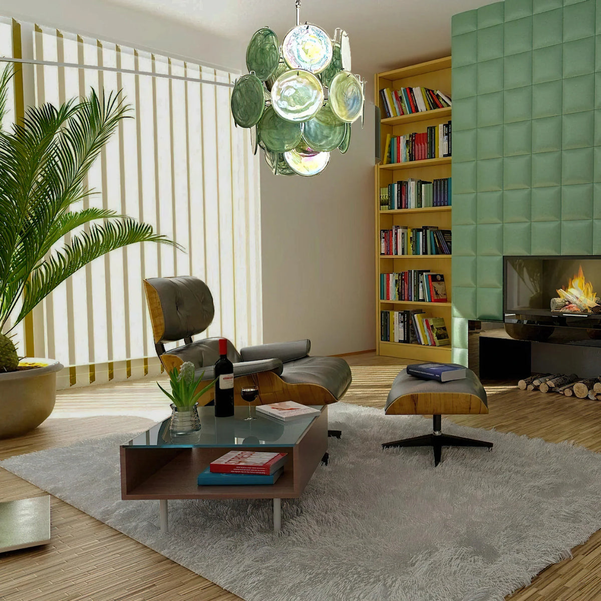 Vintage Green Discs Chandelier - view 7 | Metavaya
