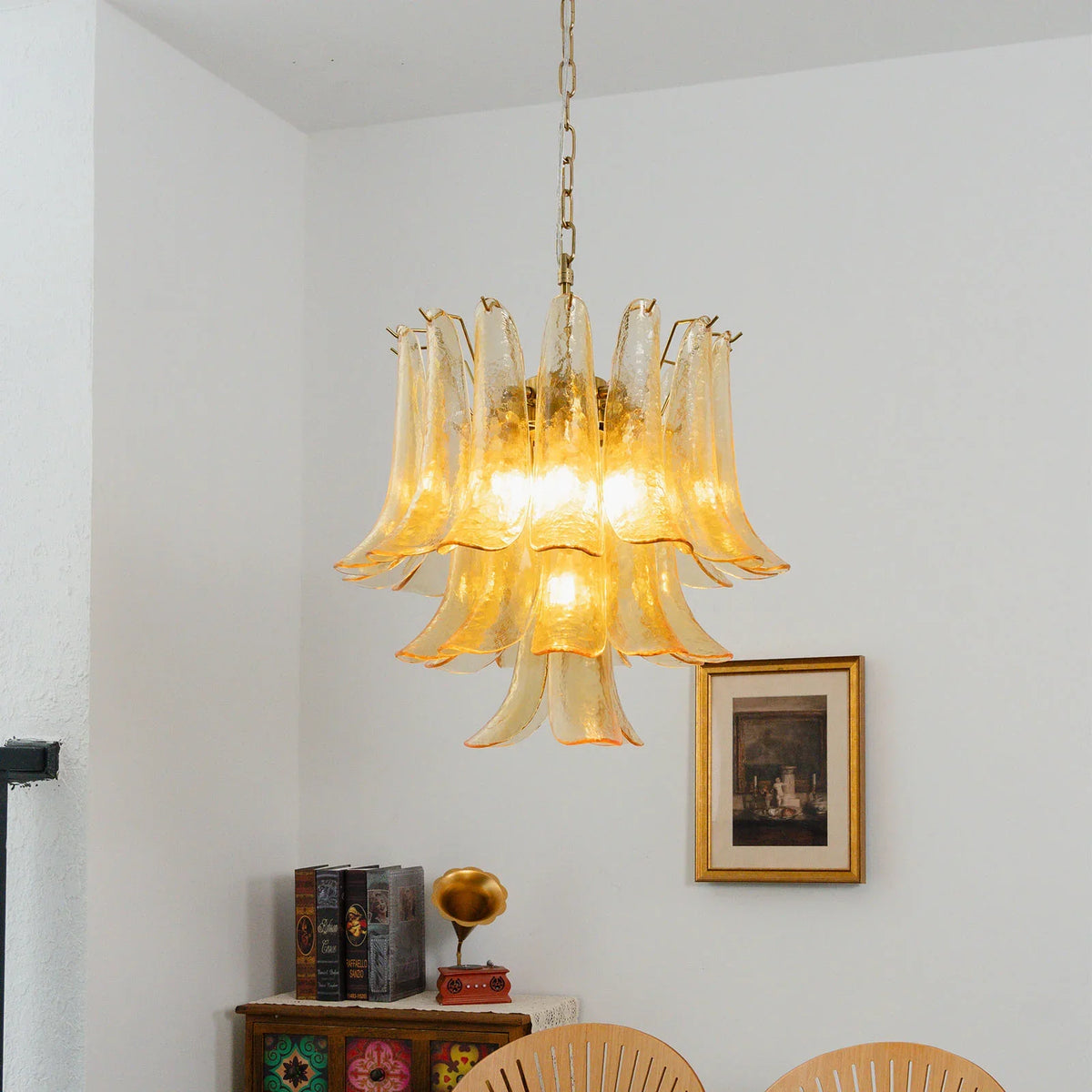 Amber Glass Petal Chandelier - view 13 | Metavaya