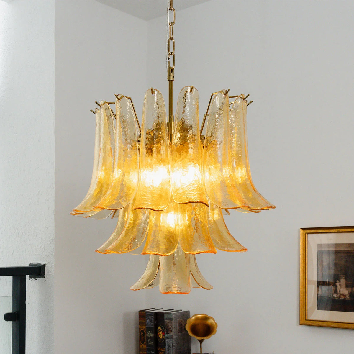 Amber Glass Petal Chandelier - view 6 | Metavaya
